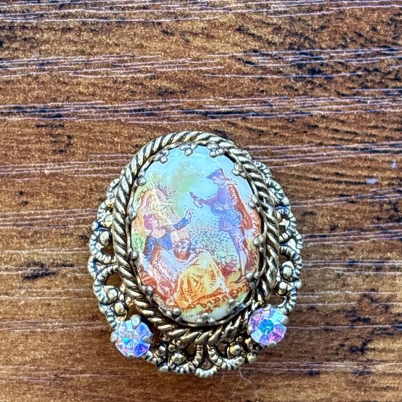 Vintage West Germany Victoria Clip-On Earrings Painted Romantic  Rhinestones - Picture 7 of 9